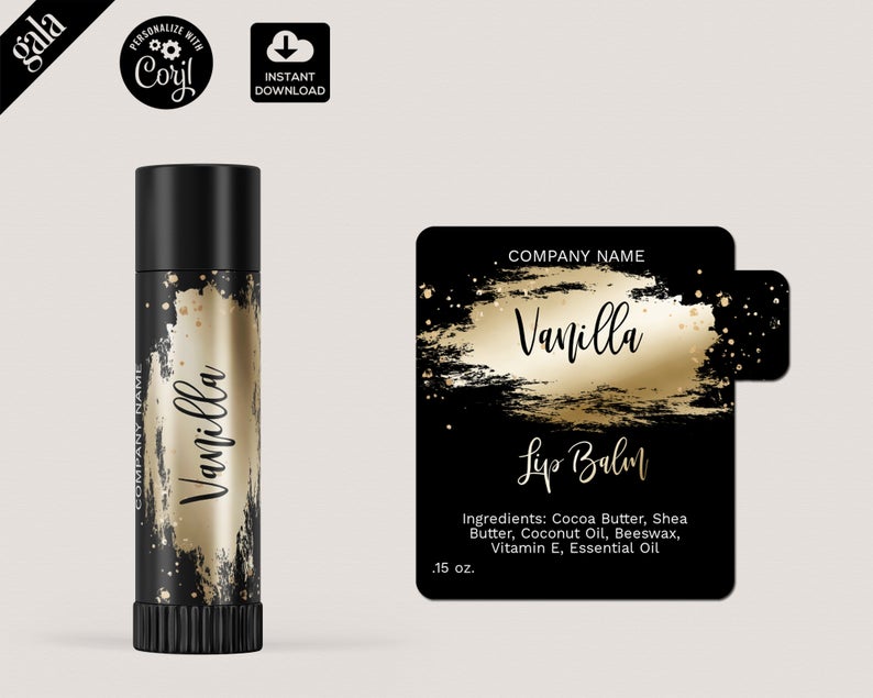 Lip Balm Label Template, DIY Product Label, Editable lip balm Label, Chapstick , Printable Label Design, Editable Label, GOLD splash 010