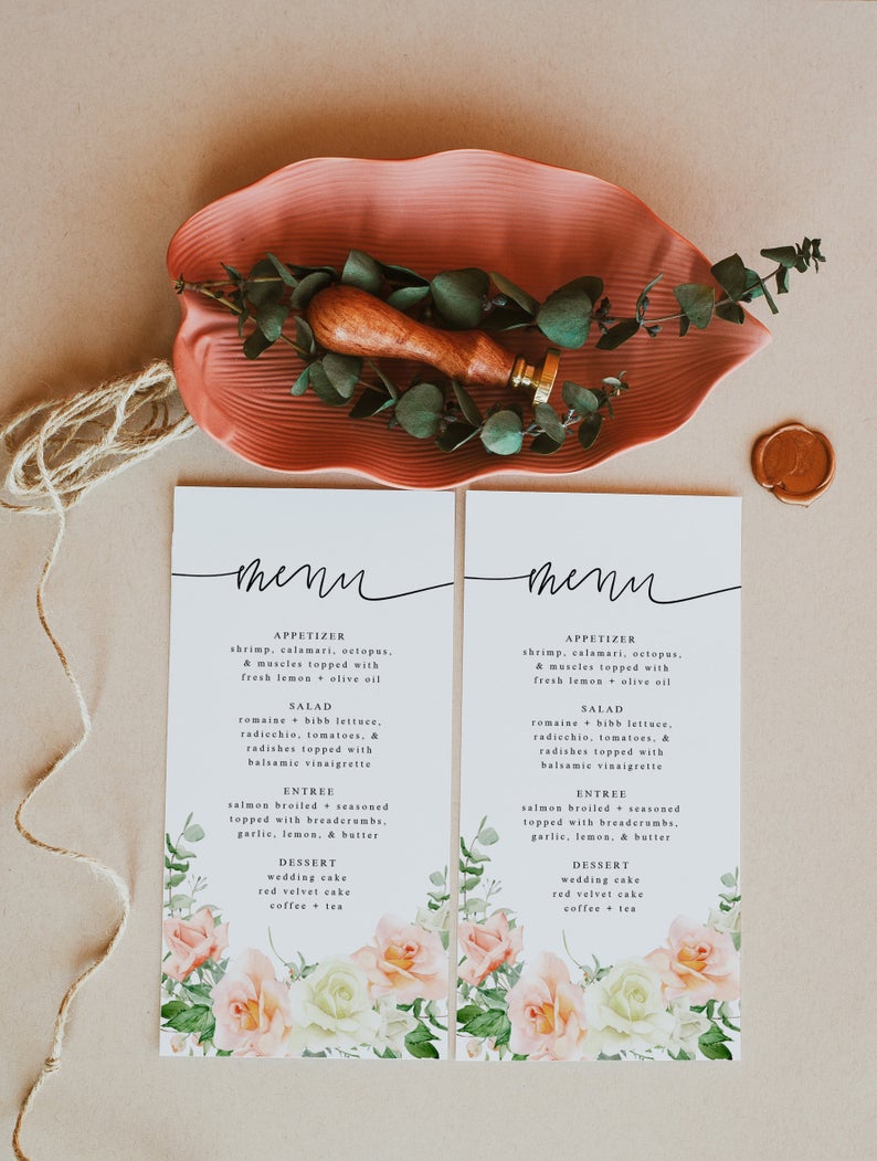 Poppy | Floral Wedding Menu, Editable Floral Menu Template, Menu Template Editable, Blush Pink Floral Menu Template, Editable Floral Menu