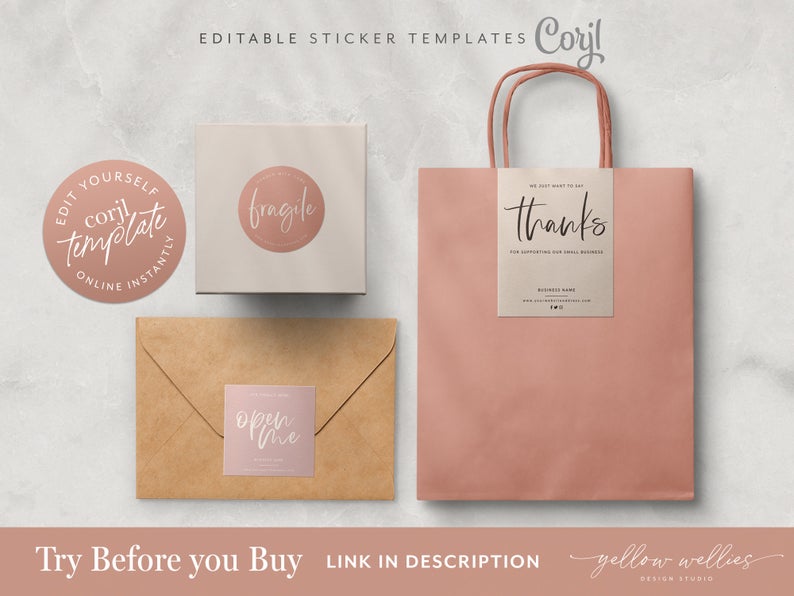 CORJL Editable Sticker Label Templates for Packaging | Etsy Shop Packaging | DIY Stickers | Printable Labels | Packaging Stickers | Template