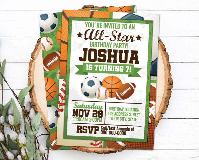 Editable Sports Birthday Invitation, Sports Invitation, Sports Invitation, All Star Party Invite Corjl S0006 (Pdf / Jpg file only)