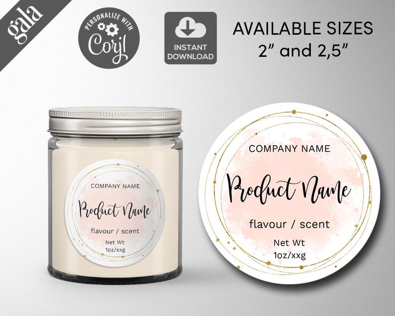 DIY Product label , DIY Candle labels, Editable Label Template , Watercolor natural, Printable label 2×2”, 3×3”, 4×4” , square 011