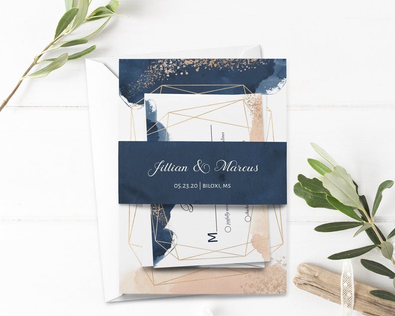 Blush & Navy Belly Band, Wedding Belly Band, Editable Printable File, Instant Download, WI162