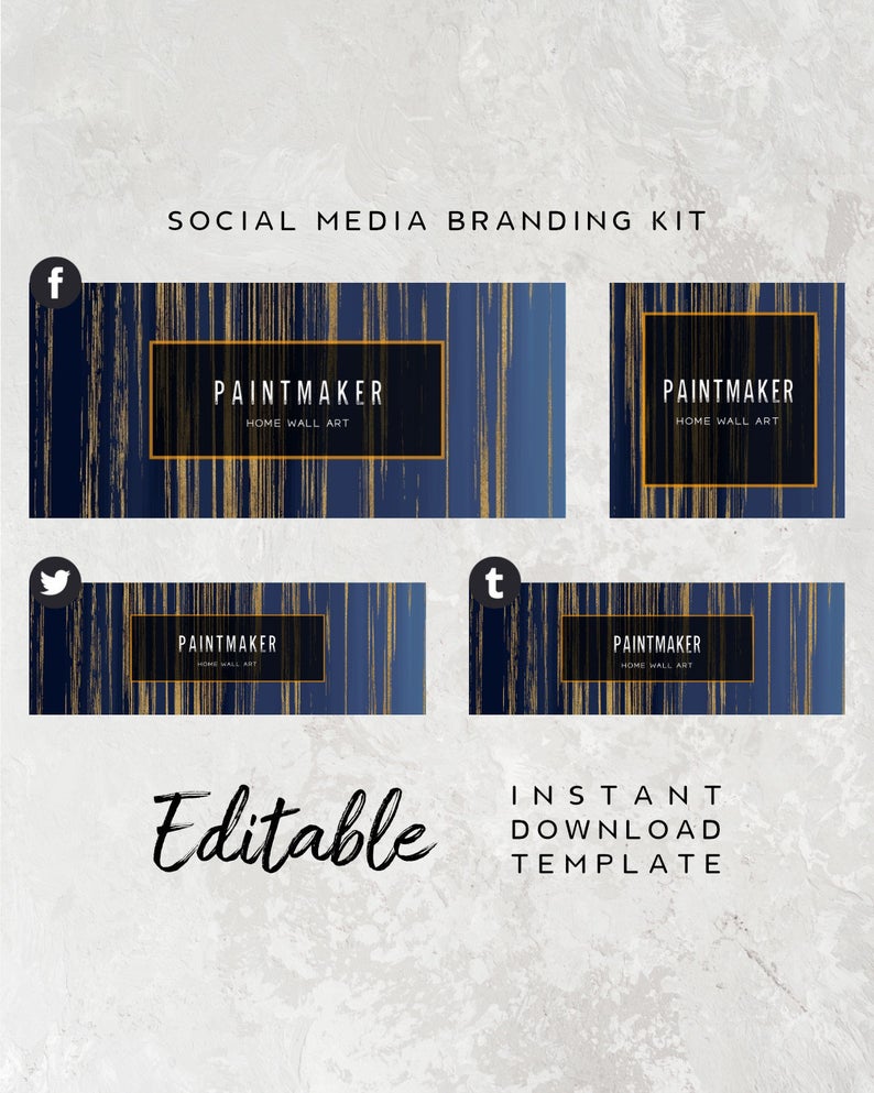 Social Media Banner Template – Blue Gold Branding Kit, Editable Facebook Banner, Twitter Banner, Tumblr Banner, Social Media Templates