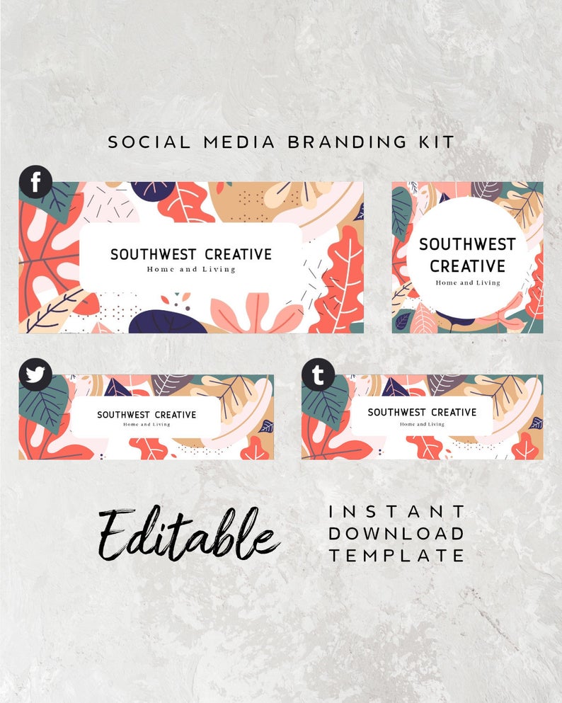 Floral Social Media Template – Social Media Banner, Floral Banner, Facebook Cover Template, Corjl Template, Twitter Header, Twitter Banner