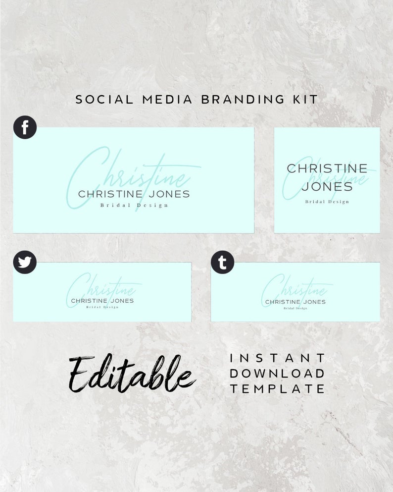 Premade Social Media Banner Collection – Blue Calligraphy Social Kit, Social Media Profile Picture Template, Blue Personal Brand Template