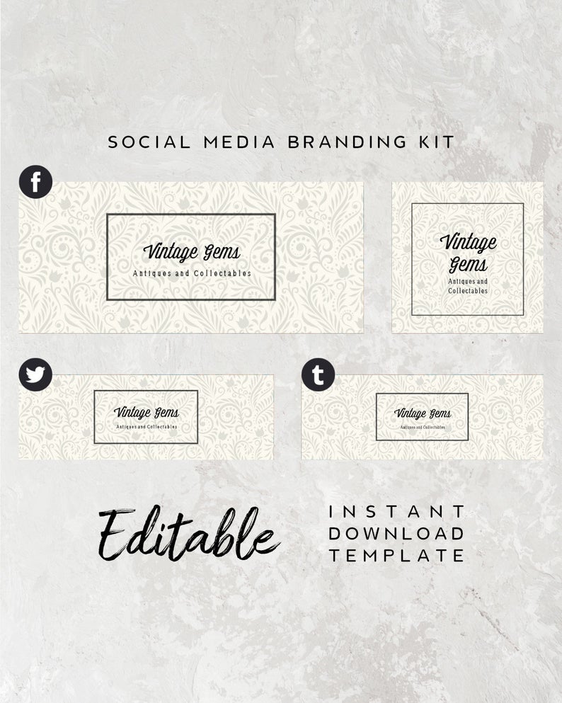 Vintage Facebook Banner Template – Social Media Icon and Banner, Vintage Branding Package, Cream Facebook Profile, Twitter Banner, Tumblr