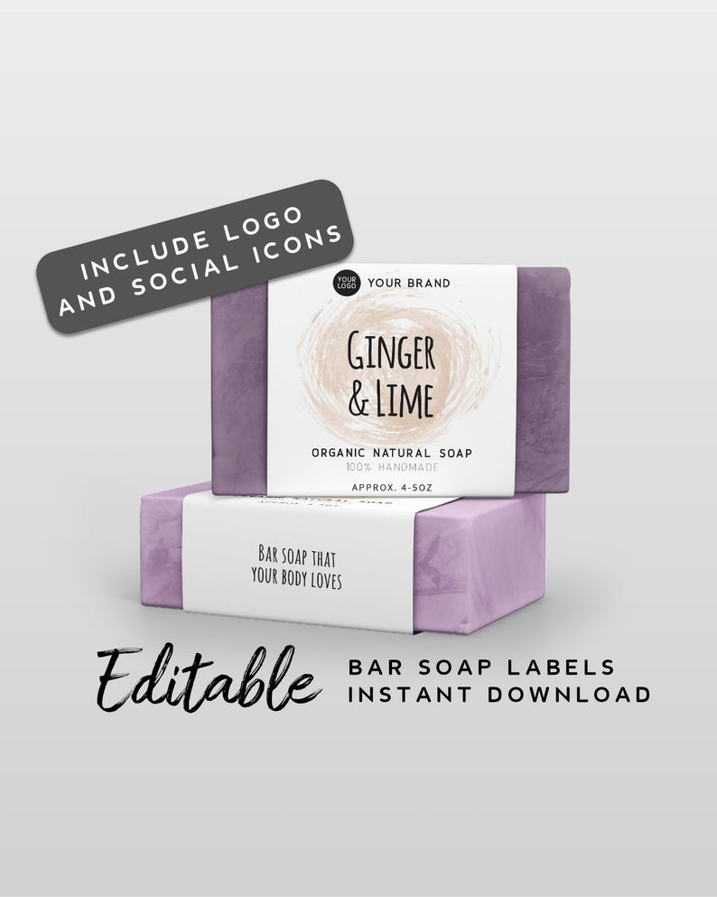 Handmade Soap Label Printable – Label With Logo, Product Label Template Editable, Handmade Product Label Wrap, DIY Label Design, White