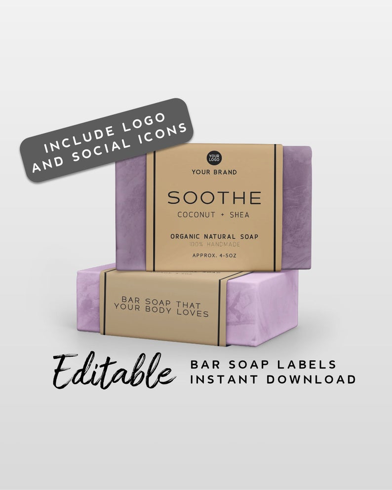 Rustic Product Label Template Editable – Bar Soap Label Printable, Label With Logo, Skin Care Product Label Wrap, Rustic Label Editable