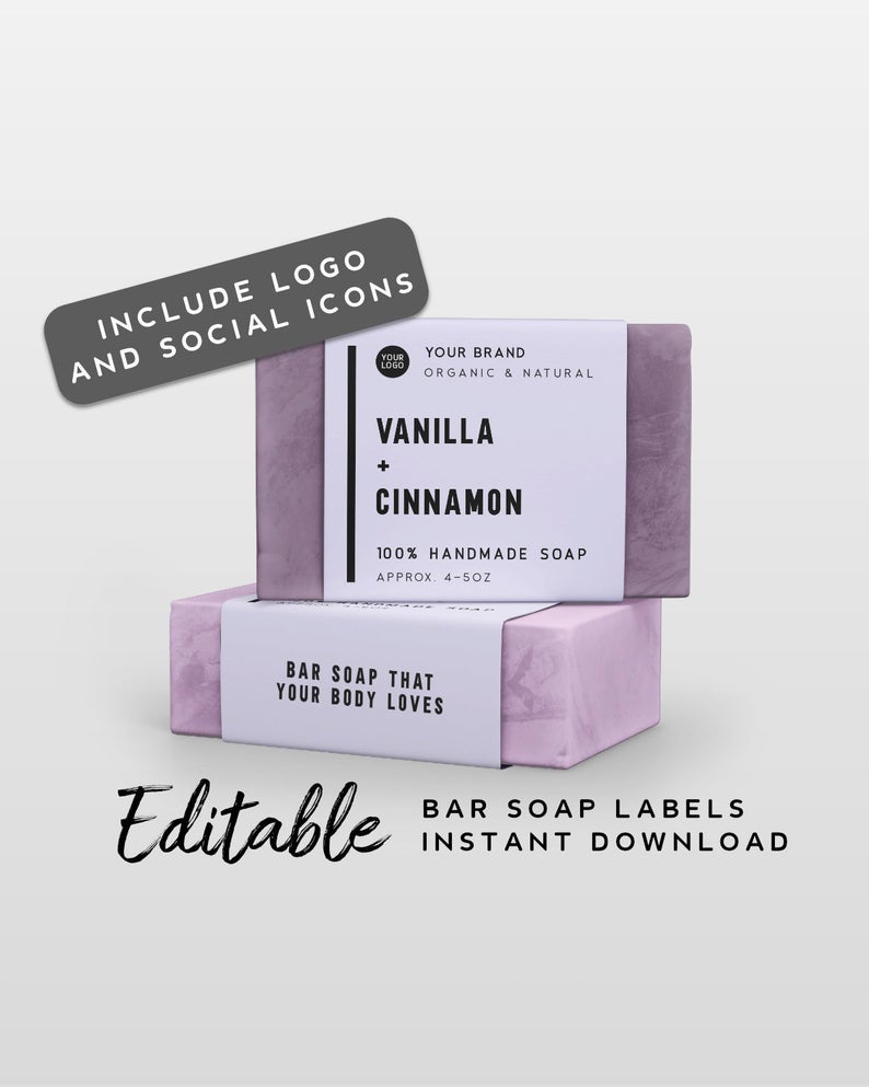 Soap Label – Editable Color, Product Label Template, Handmade Soap Wrapper Label, DIY Product Packaging, Soap Packaging, Bath Product Label