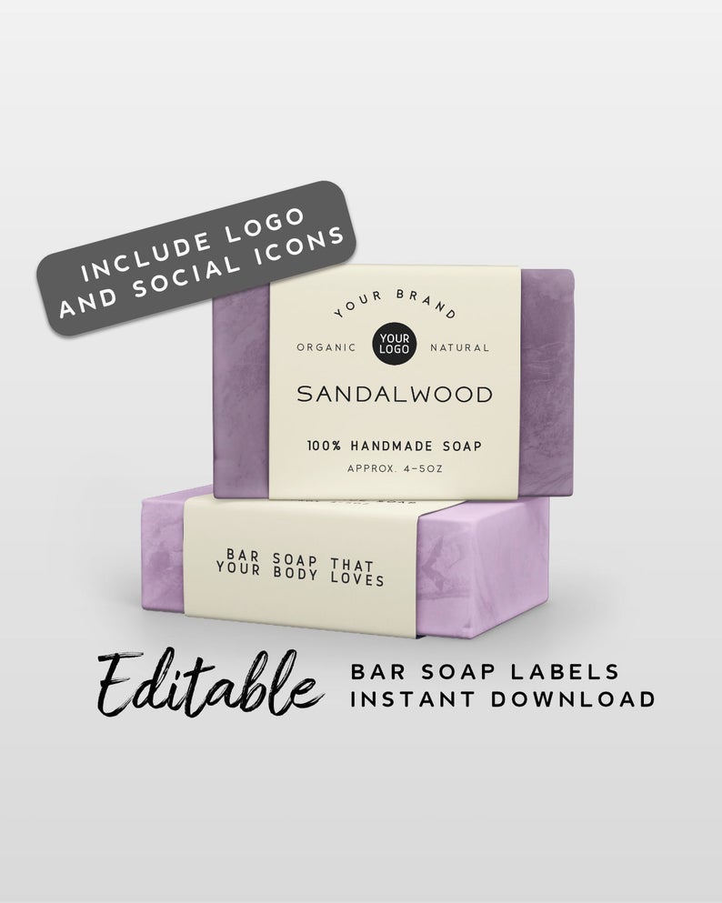Bar Soap Label Printable – Wrap Around Label Template, Modern Product Label DIY, Customizable Label, Edit Yourself Label, Corjl