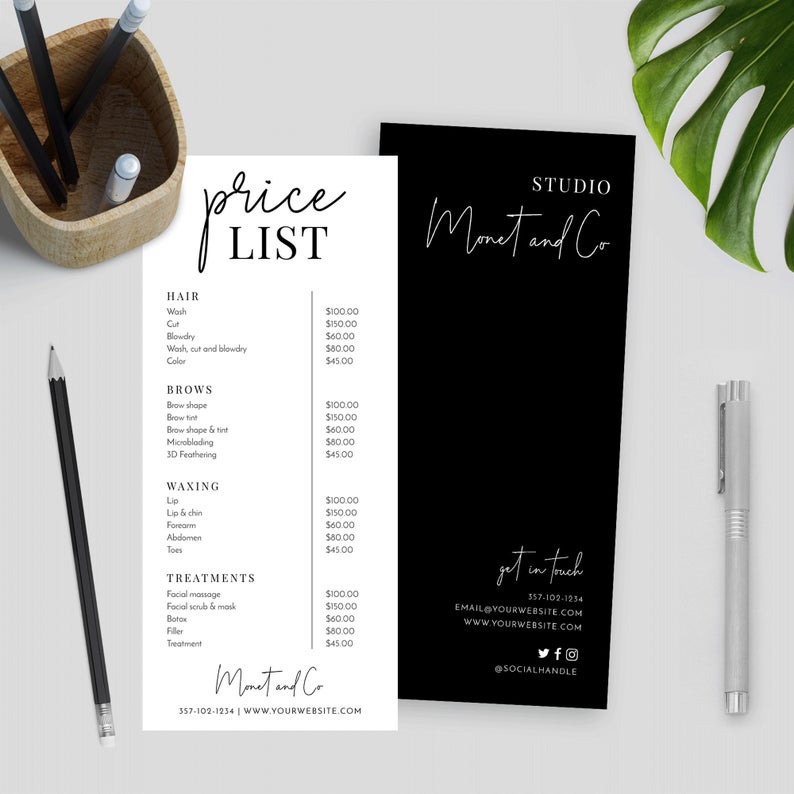 Minimalist Price List Template, Editable Price List, Hairdresser Salon Price List, Printable Beauty Price List Template, Price Guide, CORJL
