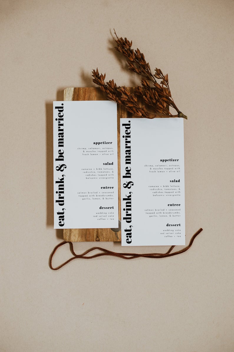 Chloe | Modern Menu Template, Wedding Menu Editable, Editable Wedding Menu, Printable Wedding Menu, Eat Drink And Be Married, Editable Menu