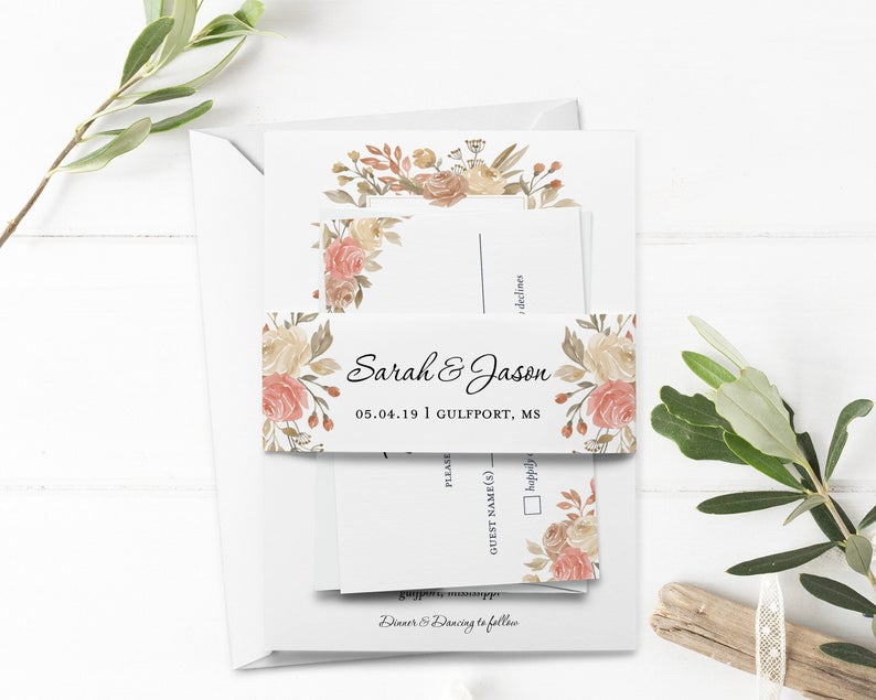 Rose Story Belly Band, Wedding Belly Band, Editable Printable File, Instant Download, WI181