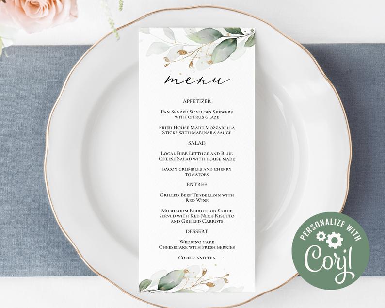 Floral Wedding Menu Template, Boho Wedding Menu Printable, Whimsical Wedding Menu, Dinner Menu, Floral Menu Template, Boho Menu Template DIY