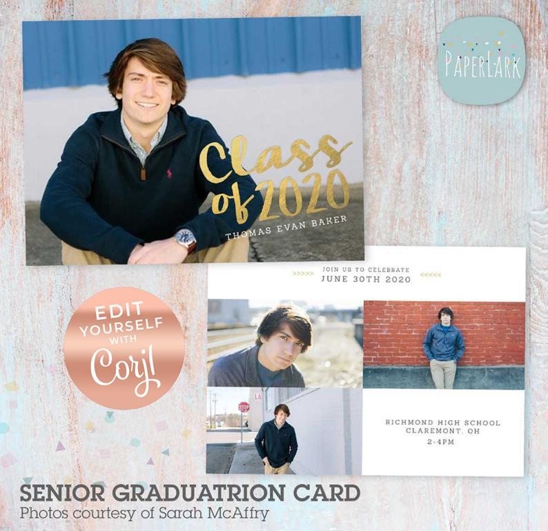 Boys Senior Card, Class of 2020, Senior Card Template, Graduation Template, Guys Senior 2020, Corjl template, AG027C