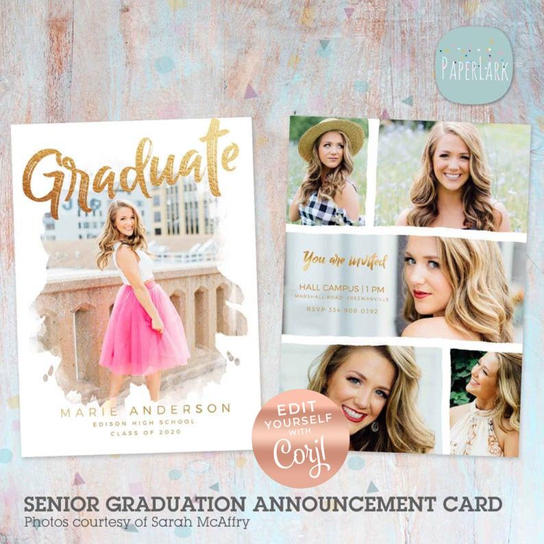 Graduation Card 2020, Senior Announcement Card, Graduation Card, Senior Card, Class of 2020, Corjl Template – AG029C – Instant Download