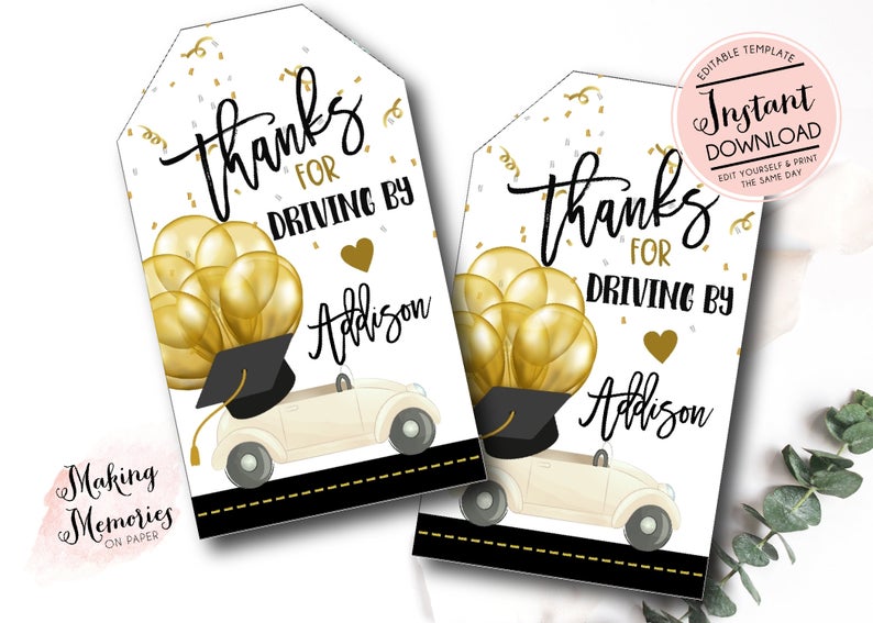 Drive By Graduation Parade Favor, Senior Drive by Graduation favor tag, Graduation favor tag, virtual senior, editable template, instant