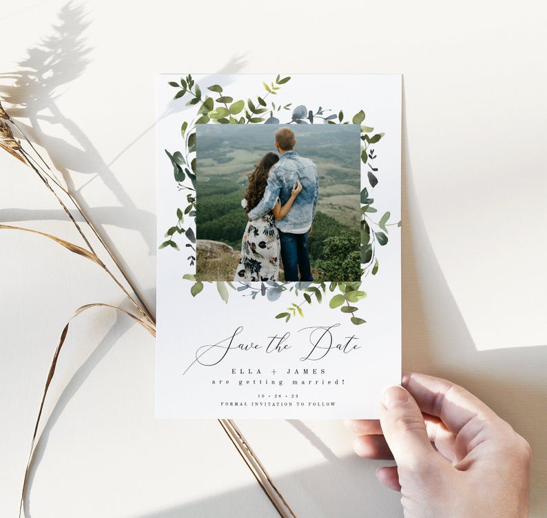 Ella | Picture Save the Date Template, Photo Save The Date, Greenery Picture Save The Date, Greenery Save The Date, Save The Date Picture