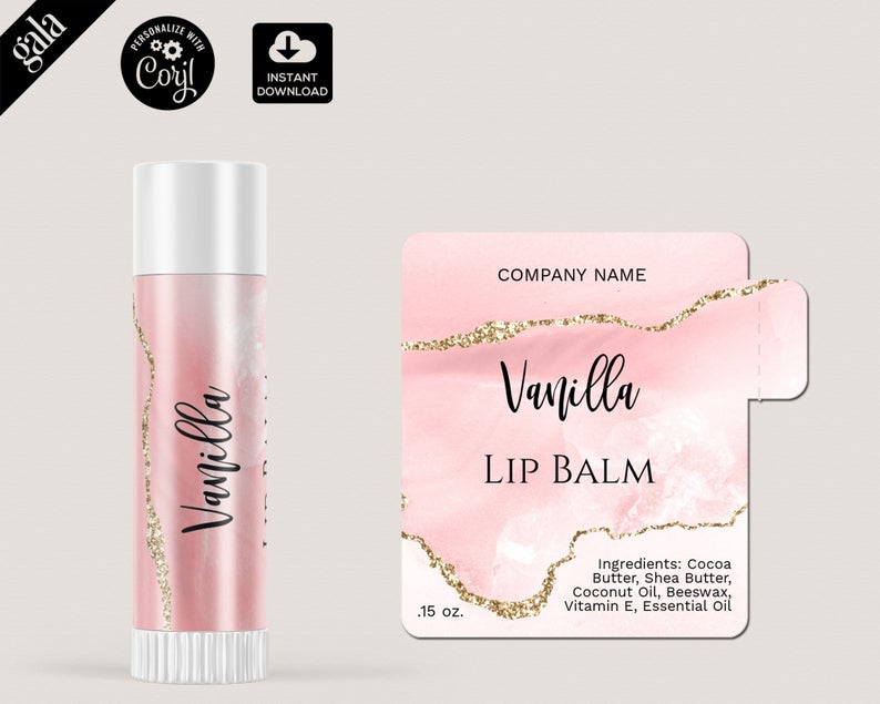 Lip Balm Labels Template, Blush pink agate DIY Product Label, Editable lip balm Label Templates, lip gloss Label Design, Editable Label 013