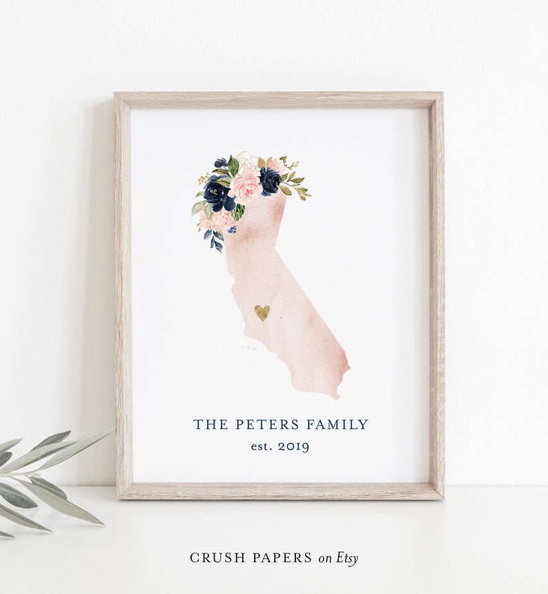 US State Wall Art, Printable Family Home Sign, New House Gift, New Couple Wedding Gift, Editable Template, Instant Download, Corjl