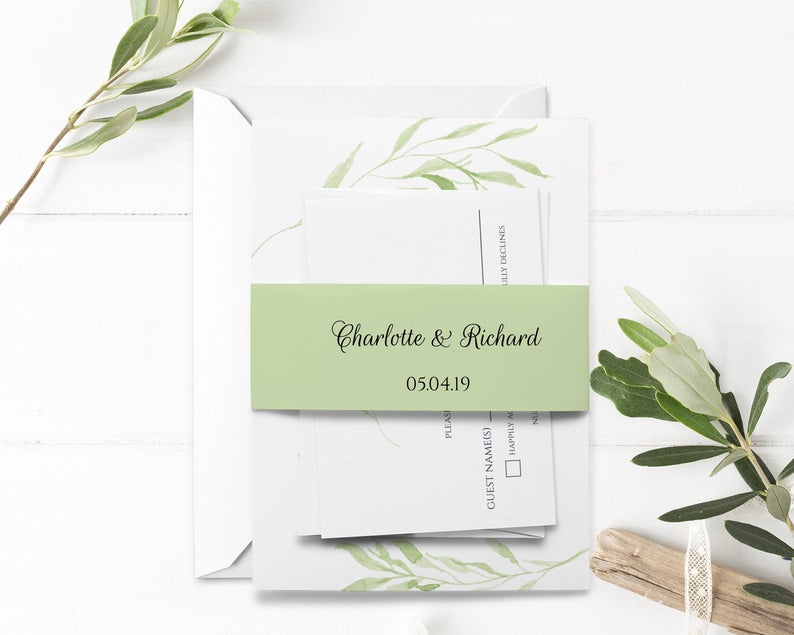 Greenery Belly Band, Wedding Belly Band, Editable Printable File, Instant Download, WI155