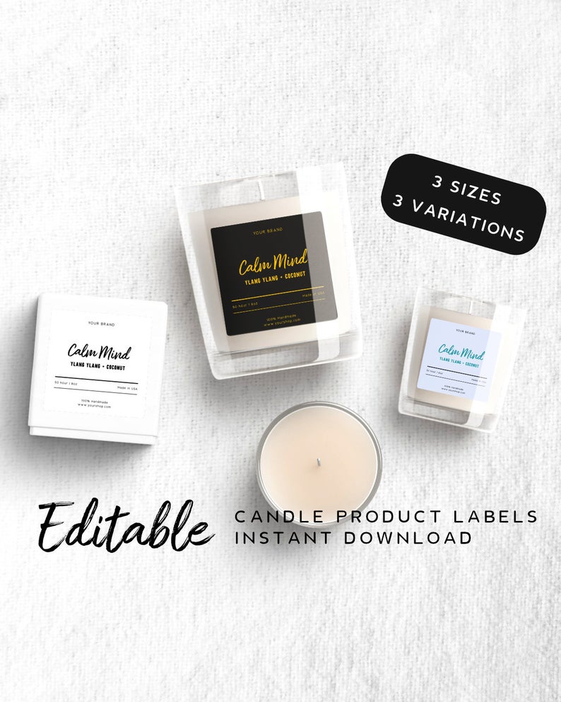 Printable Candle Label Template – Black Label Template, Minimalist Product Sticker, Printable Label Template, Square Label Custom, s10