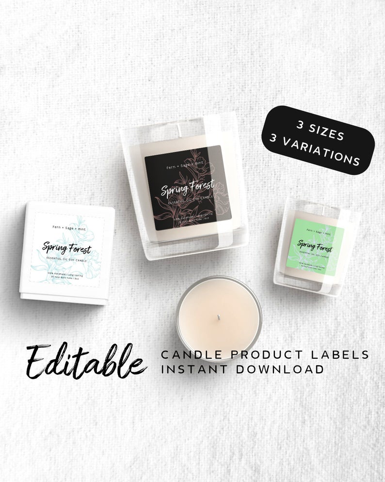 Editable Candle Label Template – Floral Product Label Template, Custom Labels for Jars, Square Product Label Candles, Flower Labels, s7