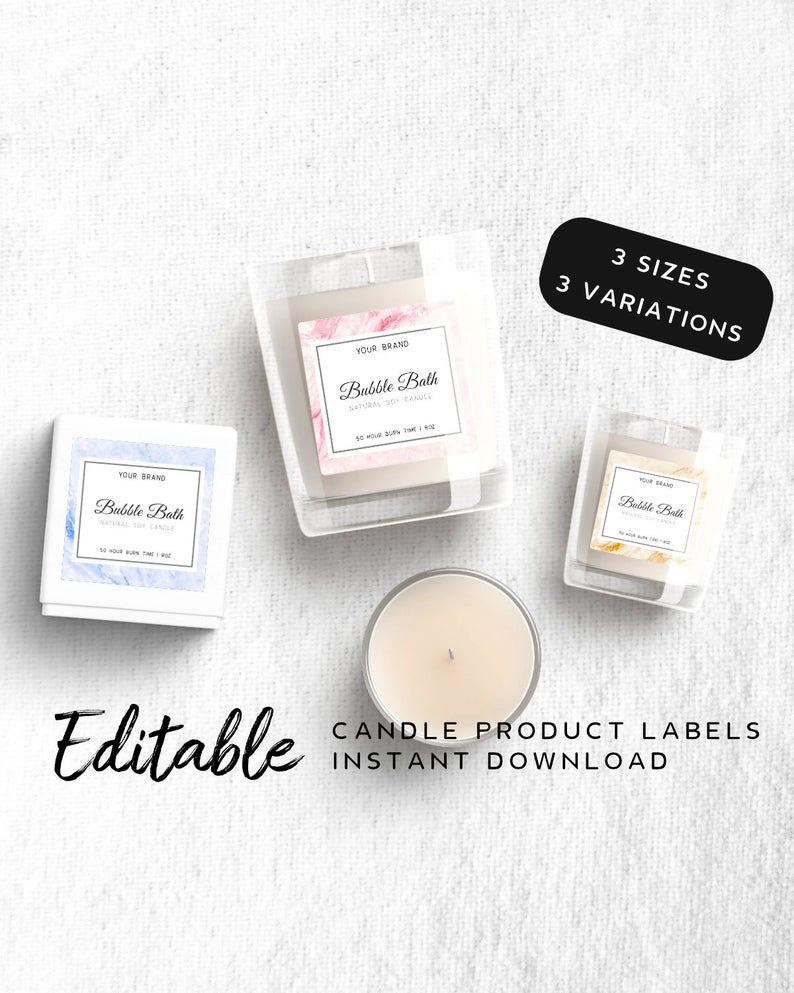 Pink Candle Label Template – Editable Soy Candle Jar Label Template, 3×3, 2×2, Square Label Custom Sticker, Pink Marble Product Label, s6