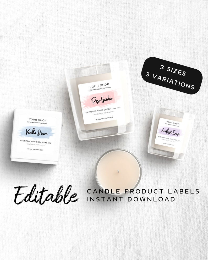 DIY Candle Label Template – Paint Stroke Product Label, 2×2, 3×3, Soy Candle Labels Printable, Square Labels Candle, Square Candle Label, s2