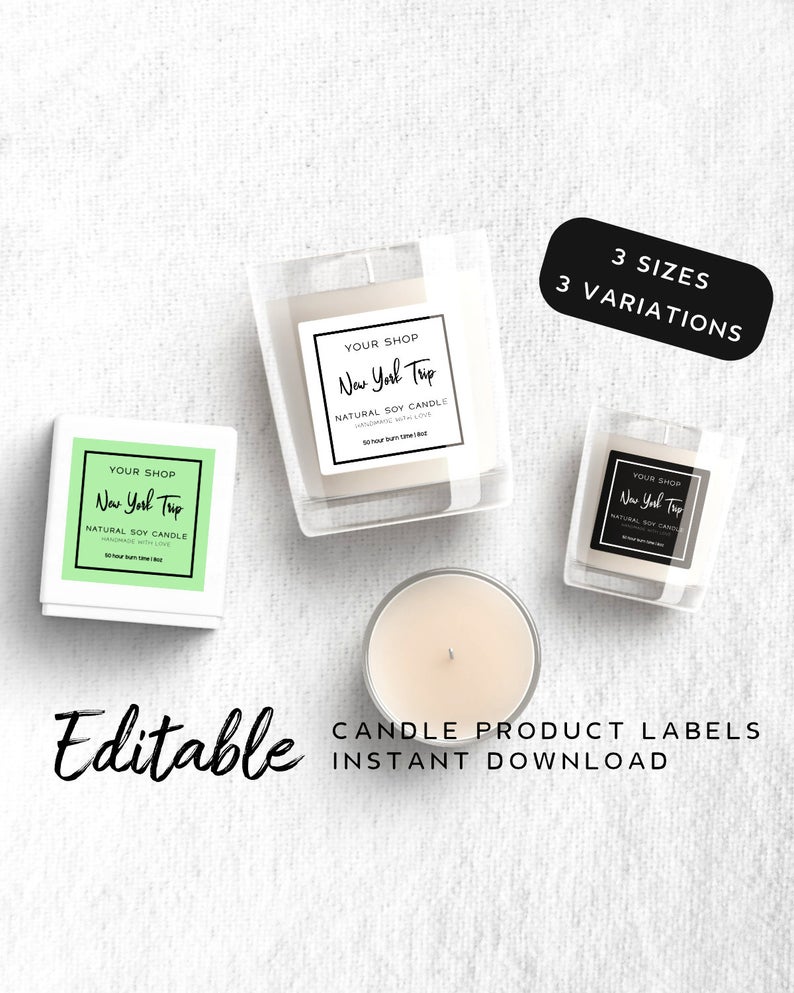 Printable Candle Label Template – Minimalist Candle Sticker Printable, Editable Product Label Templates, DIY Candle Label Designs, s1