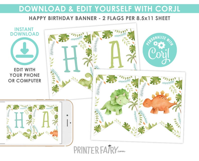 Dinosaur Banner, EDITABLE, Dinosaur Birthday Party, Dinosaur Birthday Decorations, Create your own banner, INSTANT DOWNLOAD
