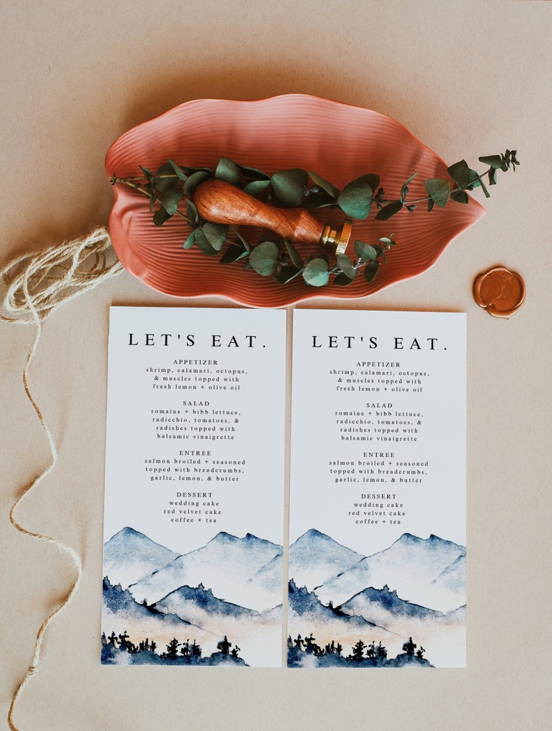 Ava | Mountain Wedding Menu, Editable Wedding Menu, Mountain Themed Wedding, Mountain Wedding, Menu Template, Mountain Wedding Menu Template