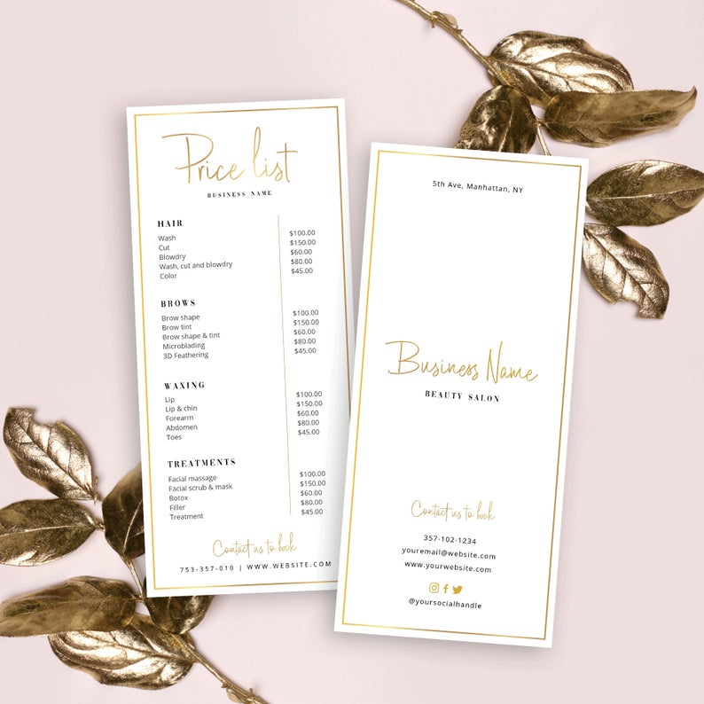 Faux Gold Price List Template, Beauty Editable Price List, Luxury Price List Design, Printable Salon Price List Template, Price Guide, CORJL
