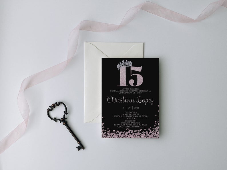 Pink Quinceanera Invitation, Quinceanera Invitation, Invitation in Spanish, Invitacion de Quinceanera, Quinceanera Template, Printable