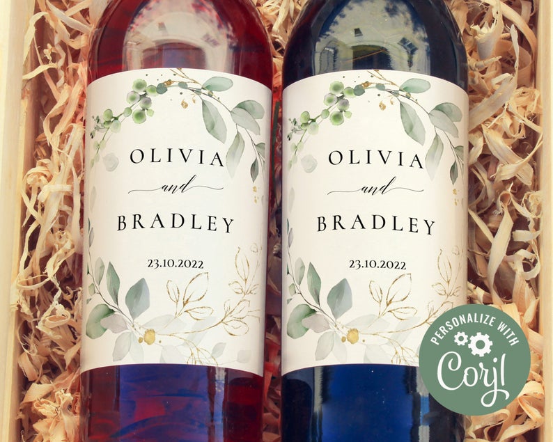 Wine Label Template, Editable Wine Label, Wine Bottle Labels, Cheers Wine Label, Greenery Wedding Wine Bottle Label Template, Corjl – GGW3
