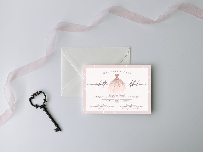 Rose Gold Quinceanera Invitation, Quinceanera Invitation, Invitation in Spanish, Invitacion de Quinceanera, Quinceanera Template