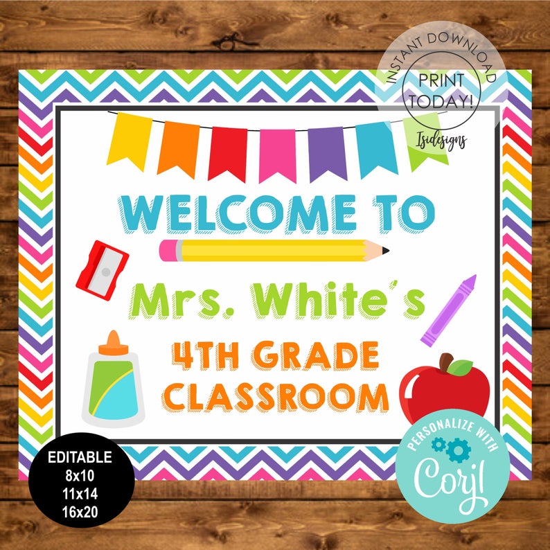 Welcome Classroom Sign, Editable Back to School Banner, Classroom Decoration, Instant Download, School Template