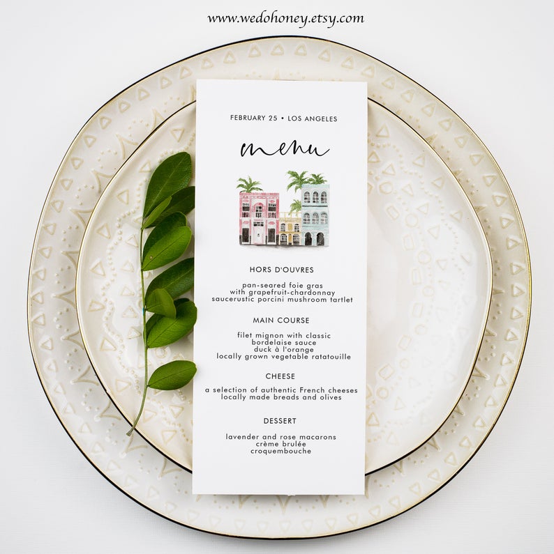 Charleston Wedding Menu Template, South Carolina Wedding, Printable Dinner Menu Card, Edit with Corjl #013