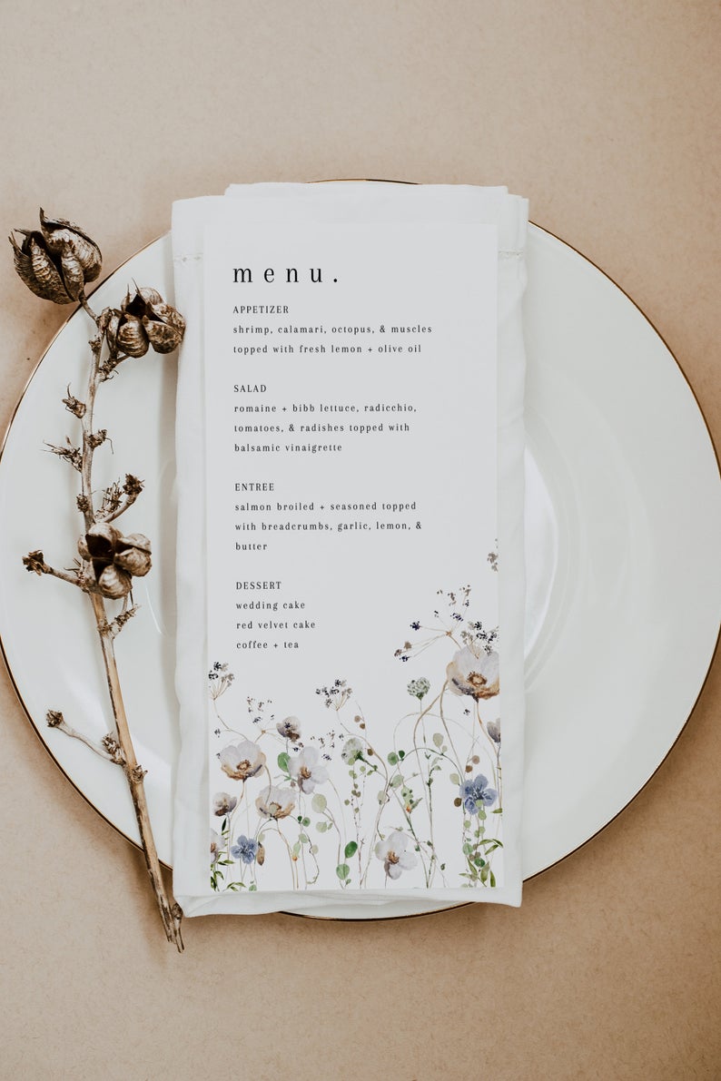 Ashe | Floral Wedding Menu Template, Menu Template Instant Download, Printable Menu, Edit Yourself Menu, Floral Menu, Menu Editable, DIY