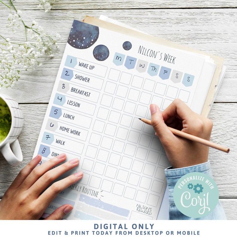 Kids Everyday Check List, Quarantine To Do List, Planner Printable, Boys Routine Chore Chart, Home School Routine, Boys Weekly Routine, AP32