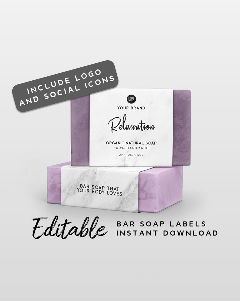Handmade Soap Labels Band – Marble Product Label, Full Bar Soap Wrap Label, Editable Label DIY, Product Branding, Small Shop Branding