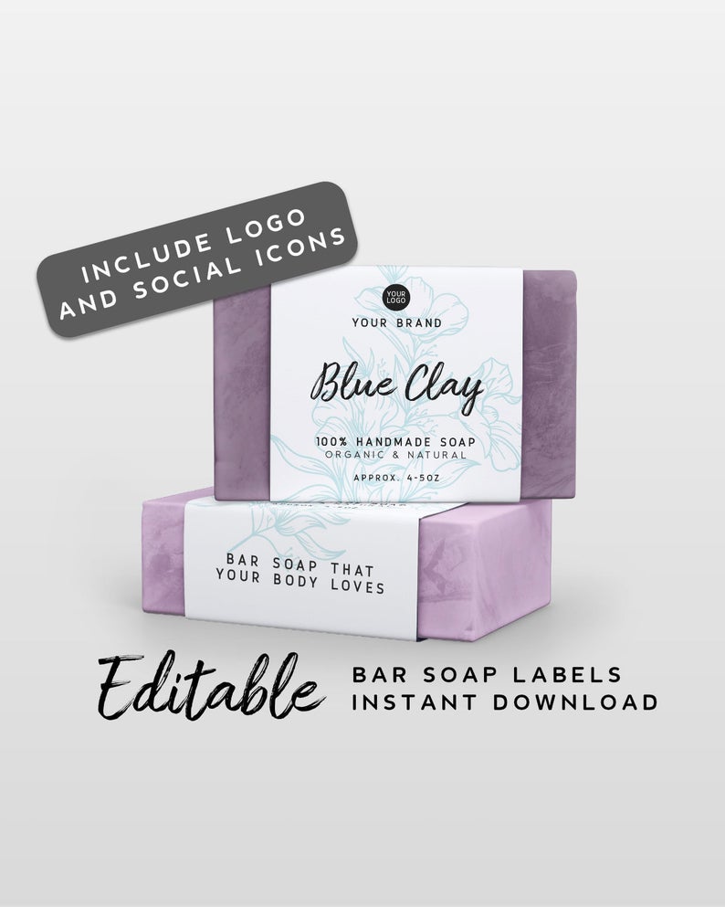 Floral Soap Label Editable Template – Floral Product Label Template, Printable Product Packaging, Bath Product Label, Easy Product Label