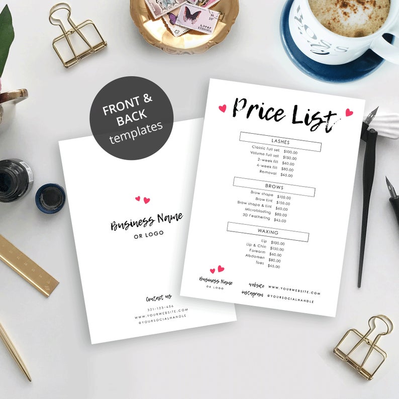 Business Price List Design, Editable Menu Templates, Printable Price Sheet, Salon Price List, Products Price Guide Template, DIY Menu Corjl