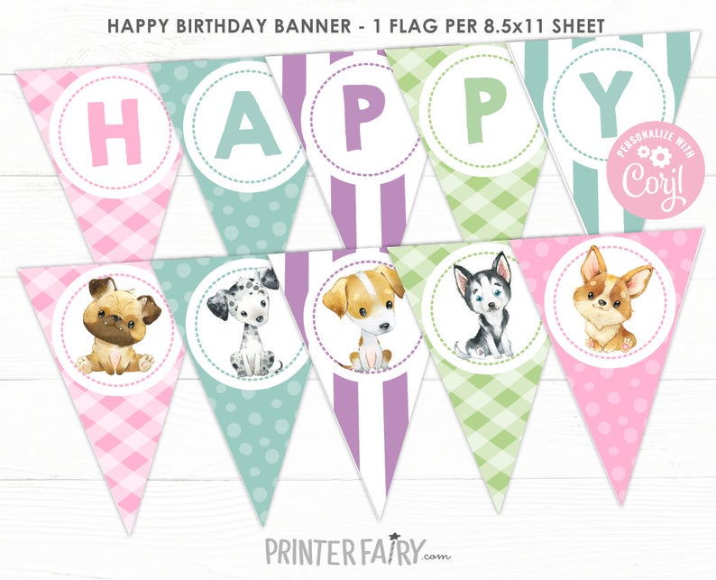 Puppy Birthday Banner, Dog Birthday Party, Dog Birthday Banner, Pet Adoption Party , Paw-ty Birthday, Puppy Birthday Decor, INSTANT DOWNLOAD