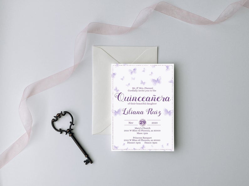 Butterfly Quinceanera Invitation, Purple Quinceanera Invitation, Quinceanera Invitation Template, Invitacion de Quinceanera, 15 Invitation