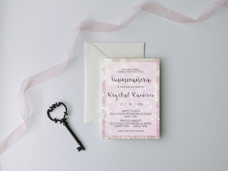 Pink Glitter Quinceanera Invitation, Quince Invitation, Invitation in Spanish, Invitacion de Quinceanera, Quinceanera Template