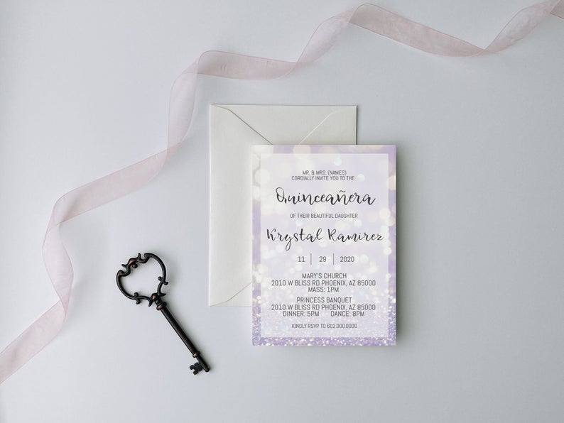 Purple Glitter Quinceanera Invitation, Quinceanera Invitation, Invitation in Spanish, Invitacion de Quinceanera, Quinceanera Template