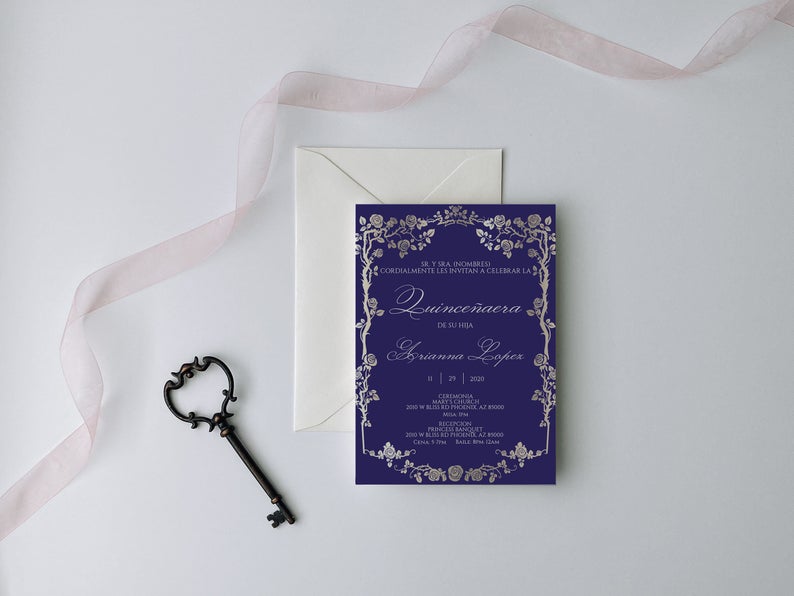 Blue Quinceanera Invitation with Photo, Quinceanera Invitation, Invitation in Spanish, Invitacion de Quinceanera, Quinceanera Template