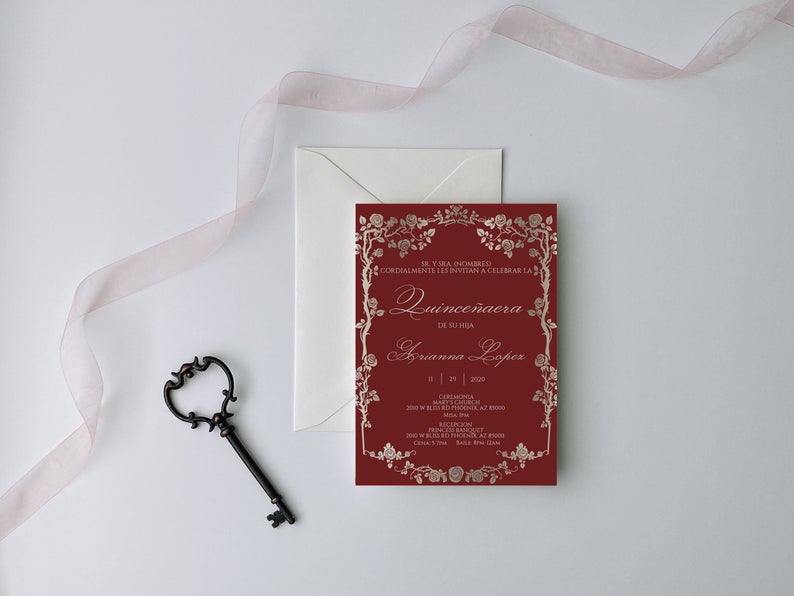 Red Quinceanera Invitation with Photo, Quinceanera Invitation, Invitation in Spanish, Invitacion de Quinceanera, Quinceanera Template