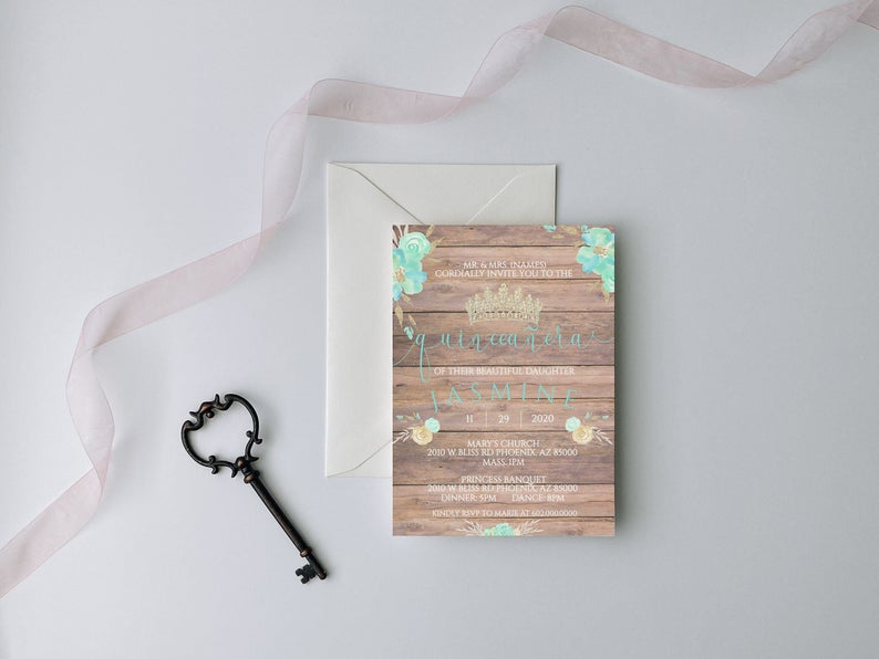 Mint Green Quinceanera Invitation, Floral Quinceanera, Quinceanera Invitation, Quinceanera Invitation Template, Invitacion de Quinceanera,